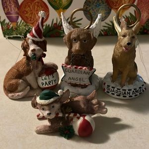 (4) ceramic dog Christmas ornaments roughly 3.5”